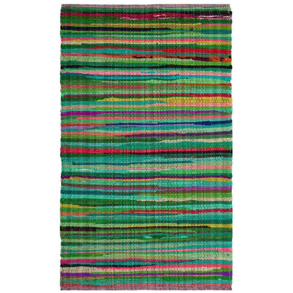 Handmade Boho Stripe Wool-Cotton Blend Rug, Green/Multi, 2'6" x 4'