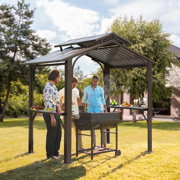 domi outdoor living 8 ft. x 5 ft. Dark Brown Hardtop Grill Gazebo