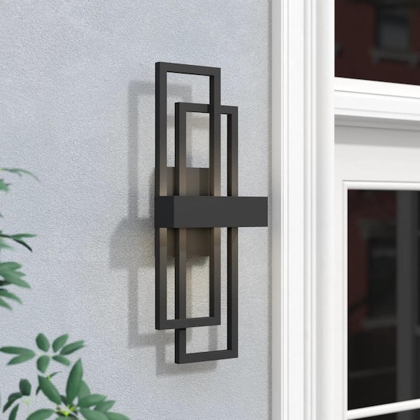 Montpelier 20.08 in. Black Unique Geometric Design Waterproof Integrated LED Outdoor Hardwired Lantern Sconce Fixture