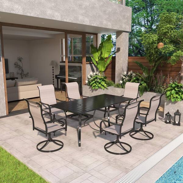 Mondawe 8-Piece Steel Textiliene Swivel Chair Square Table