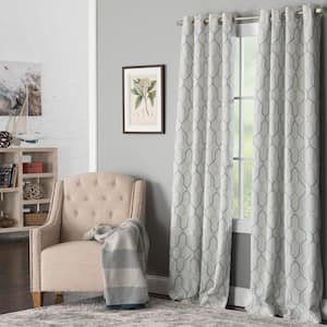 Alain 50 in. W x 84 in. L Ployester and Linen Noise Dampening Window Panel in Teal and Off-White