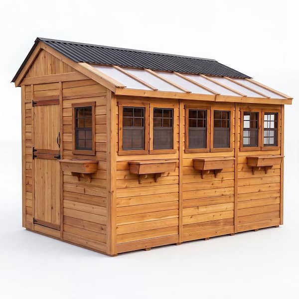 Sunshed 8 ft. W x 12 ft. D Cedar Wood Garden Shed with Metal Roof (96 sq. ft.)
