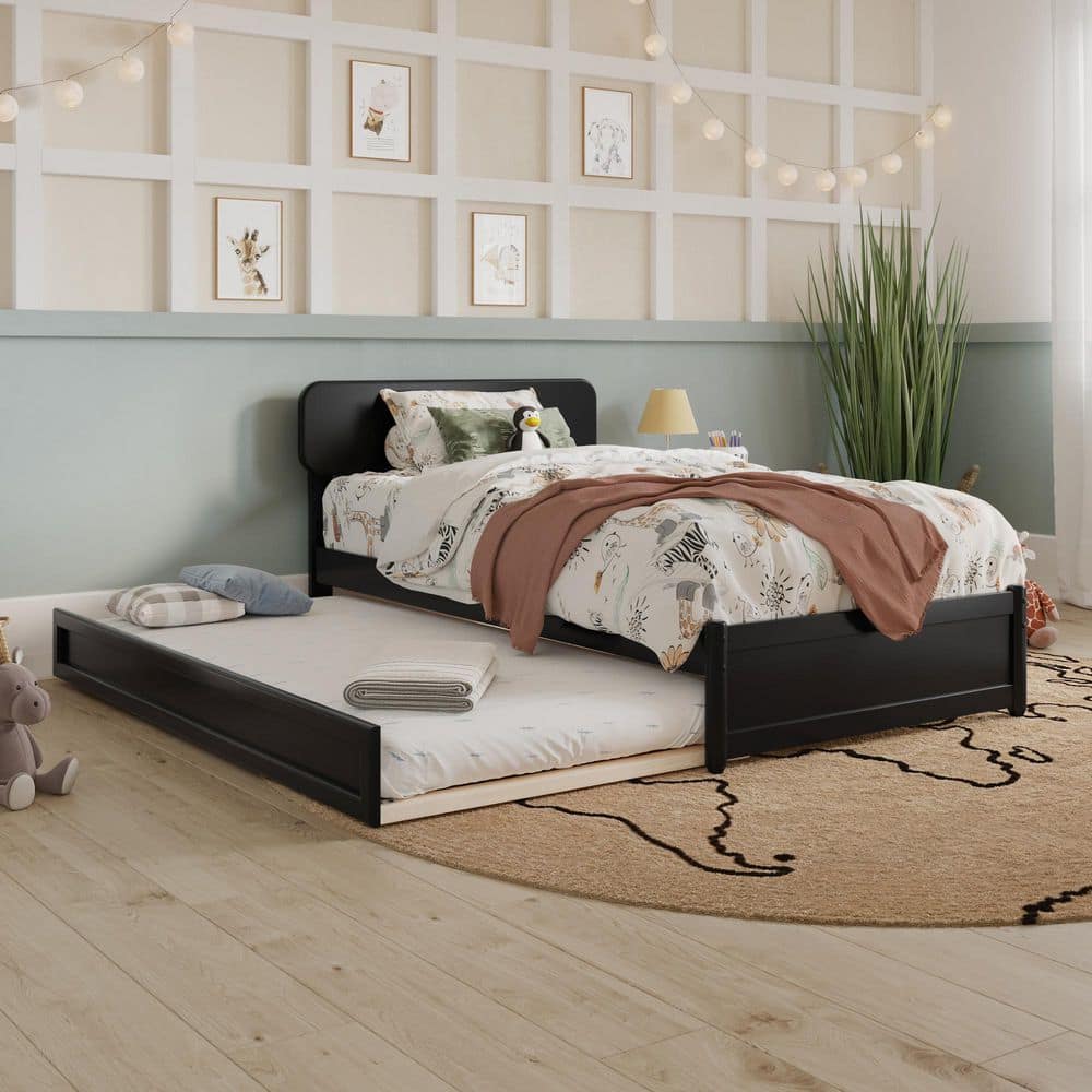 AFI Capri Black Wood Frame Twin Platform Bed with Panel Footboard and ...