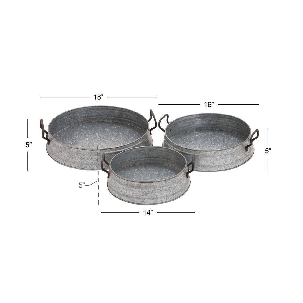 Set of 3 Gray Metal Farmhouse Decorative Trays