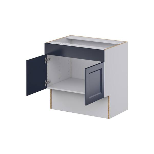 J Collection Devon Painted Blue Recessed Assembled 24 in. W x 30 in. H x 21 in. D Accessible ADA Vanity Base Kitchen Cabinet