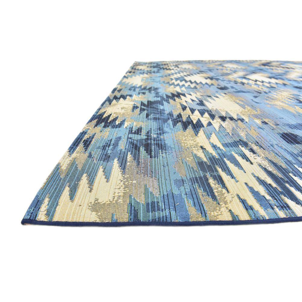 Aztec Blue and Beige Rectangular Outdoor Rug