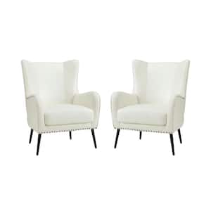 Harpocrates Modern Ivory Wooden Upholstered Nailhead Trims Armchair With Metal Legs Set of 2