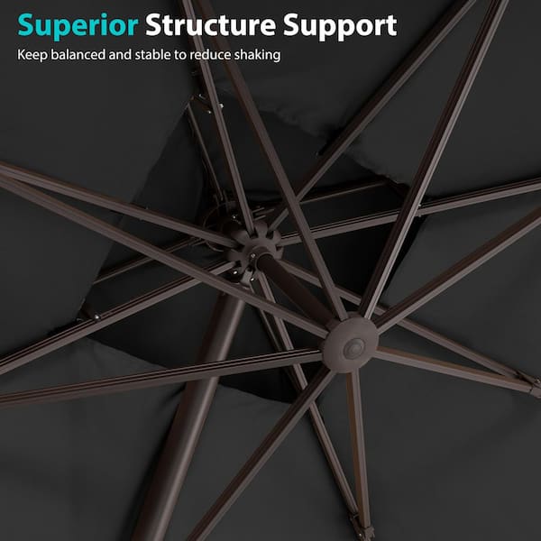 9 ft. x 11.5 ft. Double Top Cantilever Offset Tilt Patio Umbrella in Black with 350 lbs. Wheeled Base and 360° Rotation