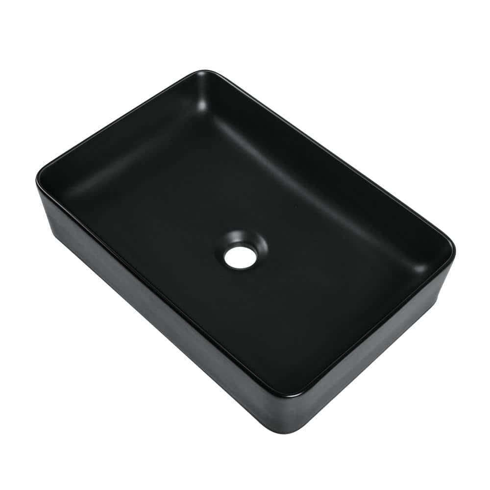 Matte Black Rectangular Ceramic Bathroom Vessel Sink