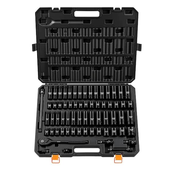 1/2 in. Drive Impact Socket Set, 65-Pieces SAE 3/8 in. to 1-1/4 in. and Metric 10-24mm, Cr-V Alloy Steel for Auto Repair