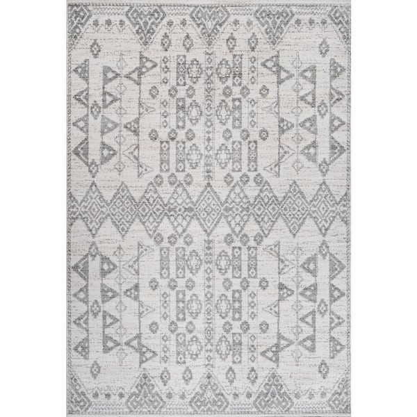 Idris Tribal Diamond Geometric Gray/Beige 5 ft. x 8 ft. Area Rug
