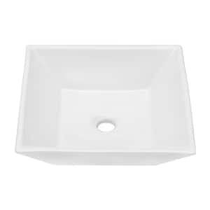 16 in. Ceramic Square Vessel Bathroom Sink in White