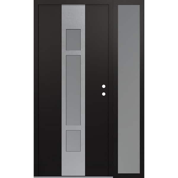A9 52 in. x 80 in. Silver P Left-Hand/Inswing Frosted Glass Black/White Sidelite Steel Prehung Front Door