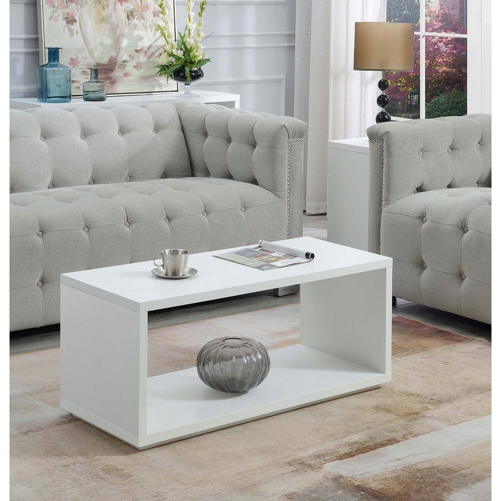 Simplistic White Rectangular Coffee Table with Open Shelf