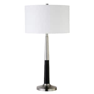 29 in. White Mid-Century Integrated LED Bedside Table Lamp with White Fabric Shade