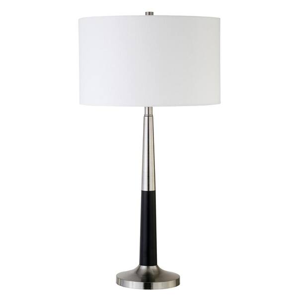 HomeRoots 29 in. White Mid-Century Integrated LED Bedside Table Lamp with White Fabric Shade