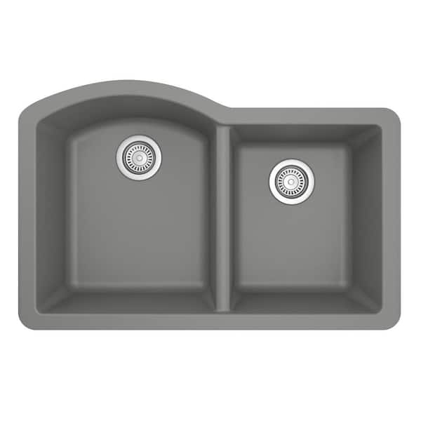 Undermount Quartz/Granite Composite 32 in. 60/40 Double Bowl Kitchen Sink in Grey