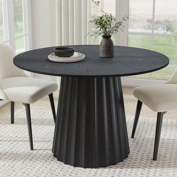 Dovelina 46 in. Soild Wood Pedestal Black Dining Table Round Kitchen Table Seats 4