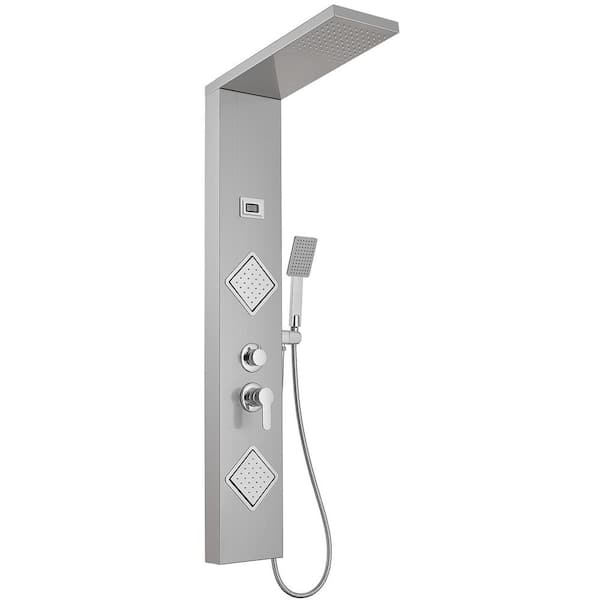 2-Jet Rainfall Shower Tower Shower Panel System with Rainfall Waterfall Shower Head and Shower Wand in Chrome Nickel