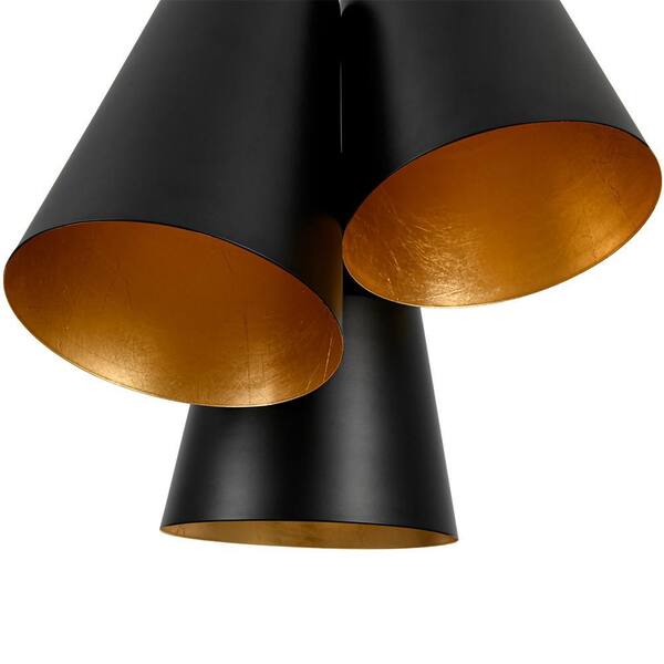 HUOKU Plano 3-Light 14.2 in.W Matte Black Cord Pendant Light with Drum  Metal Cover for Kitchen&frasl;Living Room PD1077311