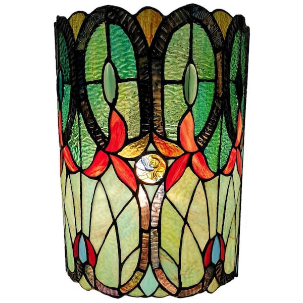 Amora Lighting 2-Light Tiffany Style Stained Glass Green Blue Wall Sconce