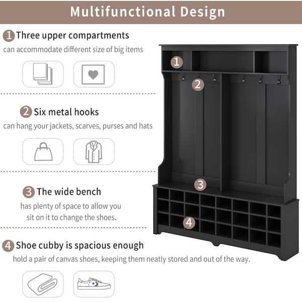 Seafuloy 77.1 in. H White Multiple Functions Hallway Coat Rack with Metal  Black Hooks and 24-Shoe Cubbies C-WF286983AAK - The Home Depot