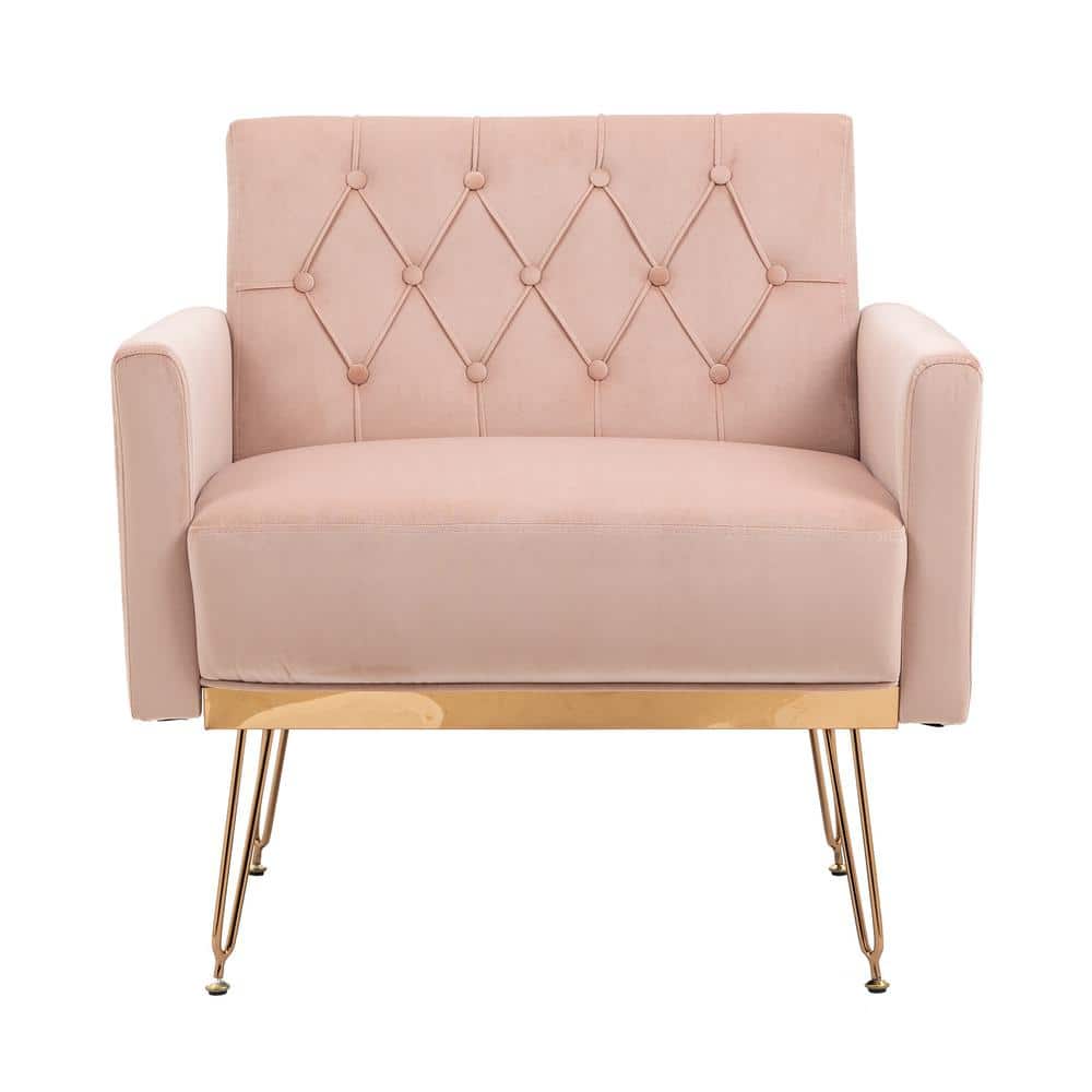 Pink Velvet Accent Chair with Rose Golden Feet LH952 The Home Depot