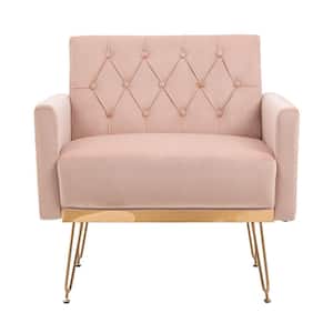 Pink Velvet Accent Chair with Rose Golden Feet