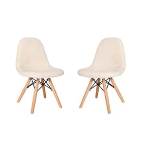 Off-White Fabric Kids Furry Chairs Set of 2