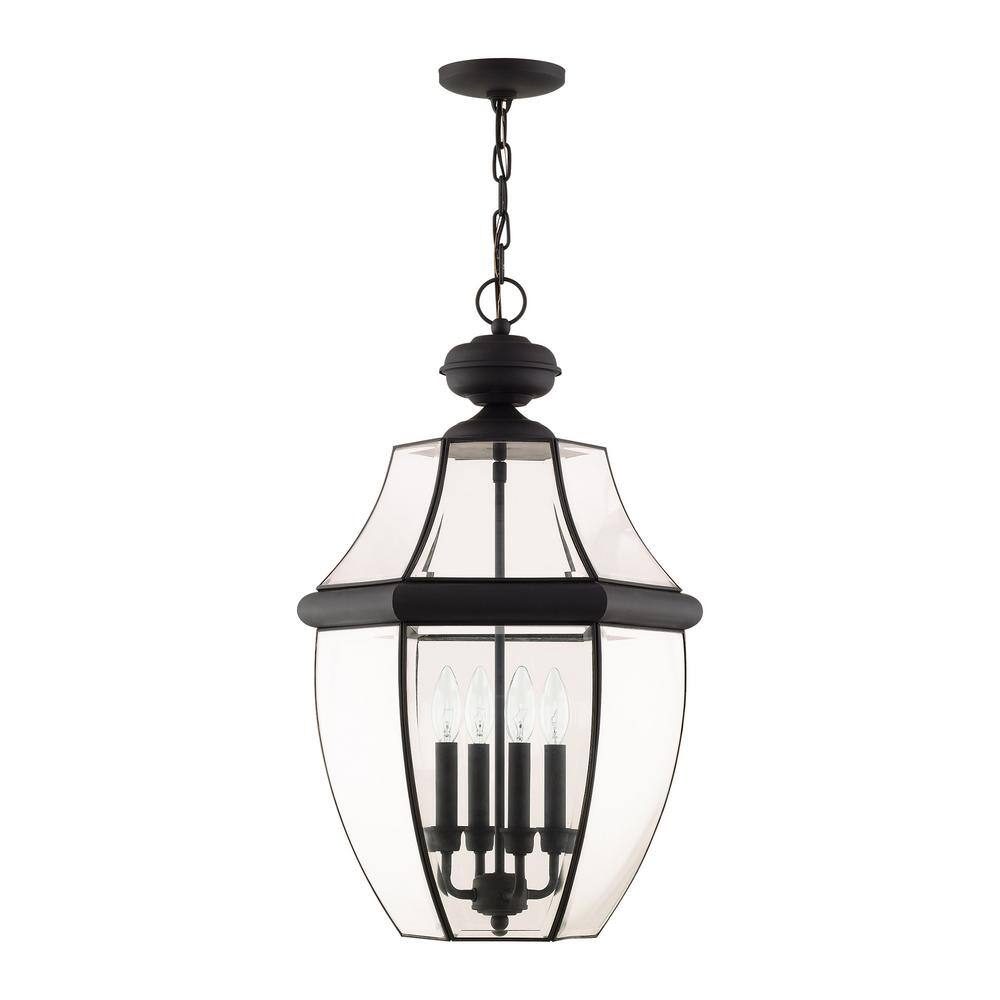 Monterey 4-Light Black Brass Outdoor Pendant with Beveled Glass