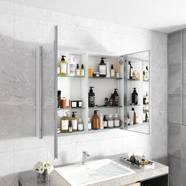 FORCLOVER 20 in. W x 26 in. H Rectangular Silver Aluminum Recessed or Surface Mount Medicine Cabinet with Mirror (Type A)