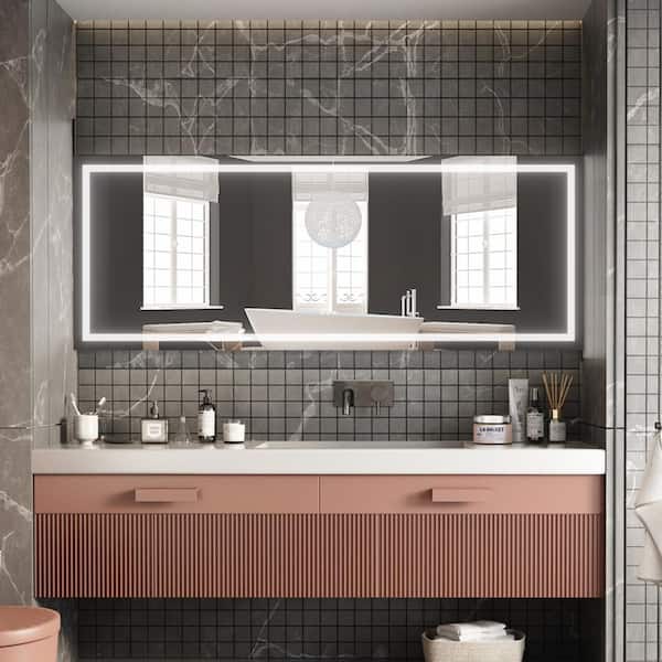 Andrea 84 in. W x 30 in. H Large Rectangular Frameless High Lumen LED Anti-Fog Dimmable Wall Mounted Bathroom Vanity Mirror