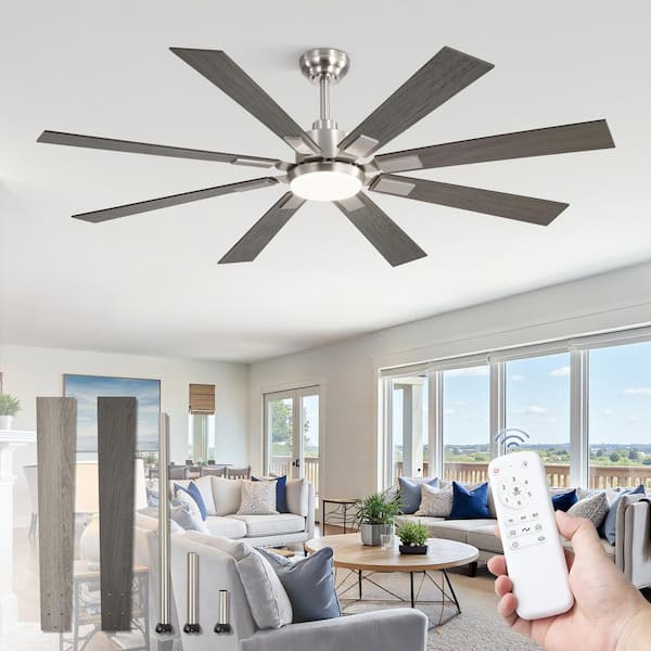 62 in. Indoor Nickel 3-Colors LED 6-Speeds Industrial Ceiling Fan w/ Dual-Finish Blades and Light Kit and Remote Control