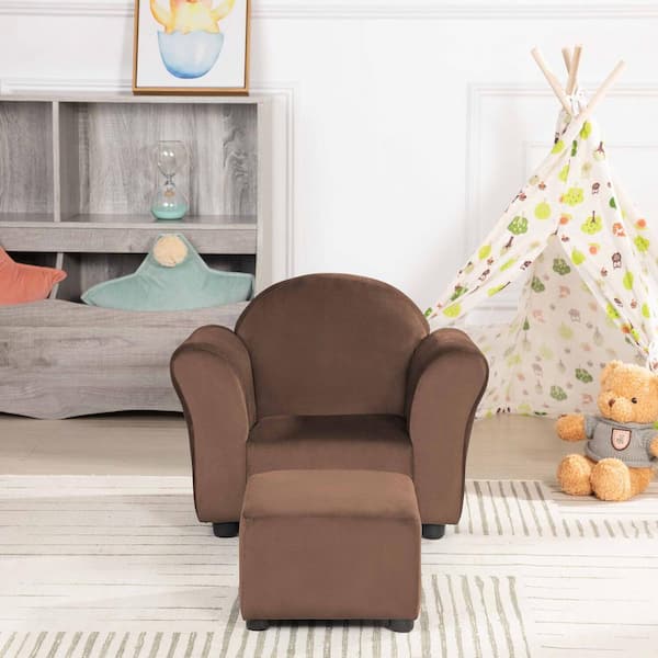 HOMESTOCK Chocolate Kid Sofa Chair with Ottoman 34055HD - The Home Depot