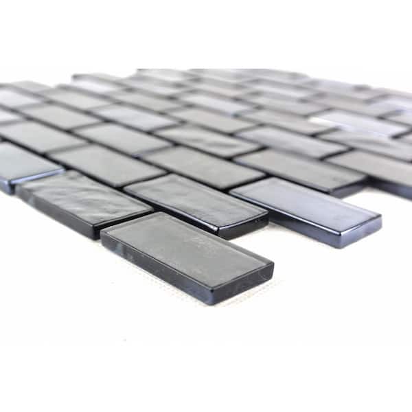 Landscape Translucent Blue Gray 10 in. x 11 in. Brick Textured Glossy Glass Mosaic Pool Tile (9.24 sq. ft./Case)
