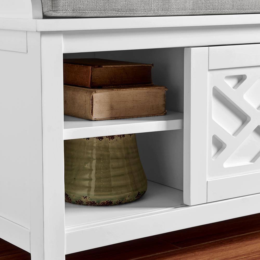 Coventry Traditional White Pine Storage Bench with Gray Cushion