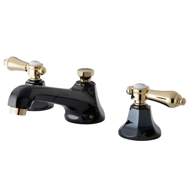 Kingston Brass Kate 8 in. Widespread 2-Handle Lever-Handles Bathroom Faucet in Black and Polished Brass