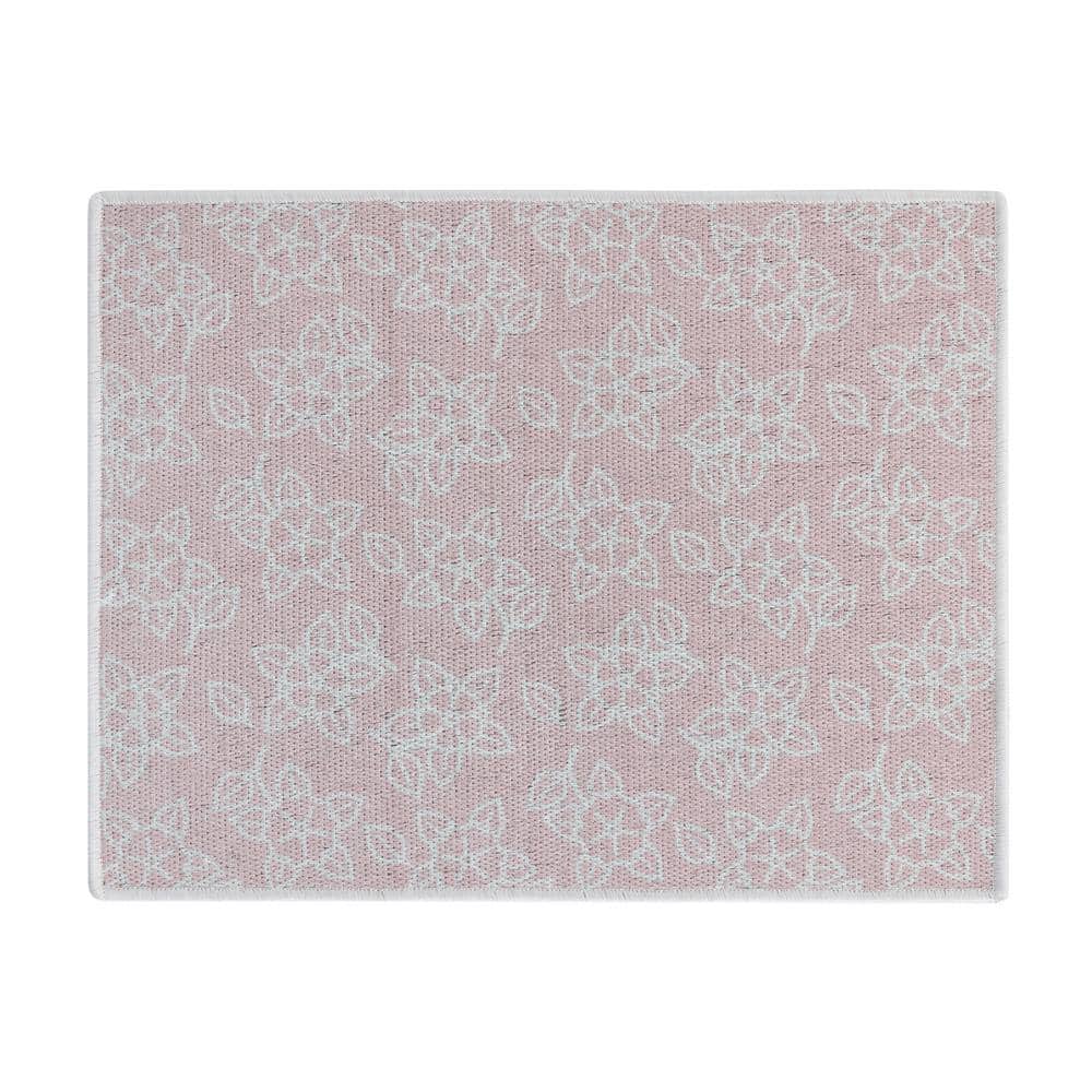 Flower Pink Cotton Polyester Foldable Dish Drying Mat