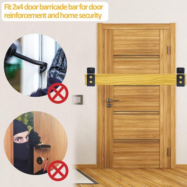 Door Barricade Brackets Steel Security Bar Holder U Brackets Fit for 2 x 4 Lumber Door (2-Pack)