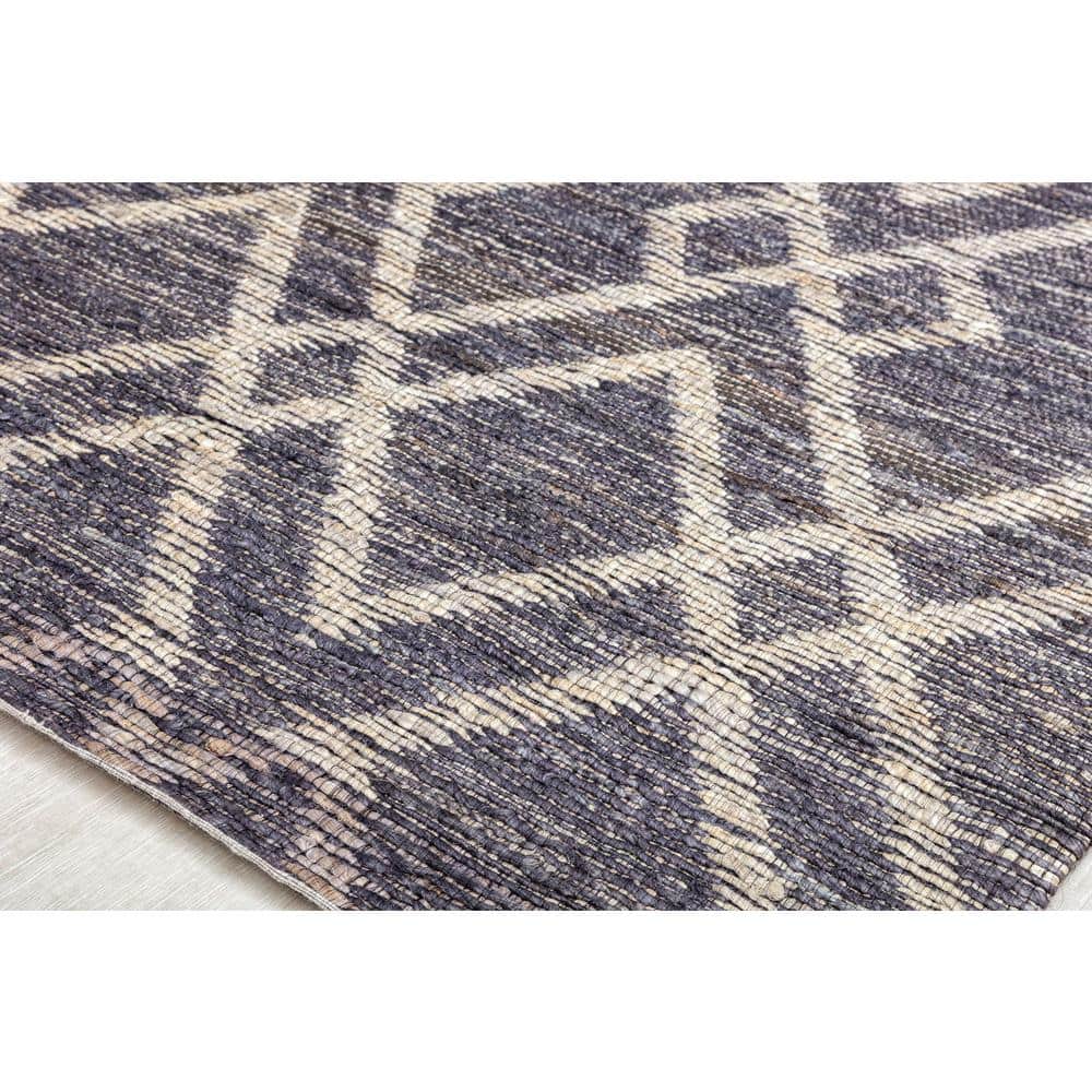 Handmade Blue and Cream Wool Diamond Pattern Area Rug 5' x 7'