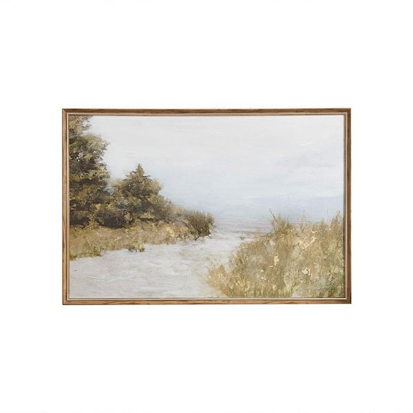 Unbranded Natural Wood Framed 25.2 in. x 37.2 in. Abstract Landscape Framed Canvas Wall Art