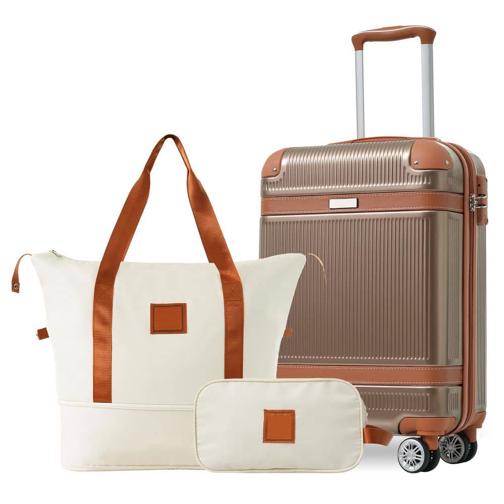 3-Piece Coppery ABS Hardshell Spinner 20 in. Luggage Set with Travel Duffel Bag Toiletry Bag
