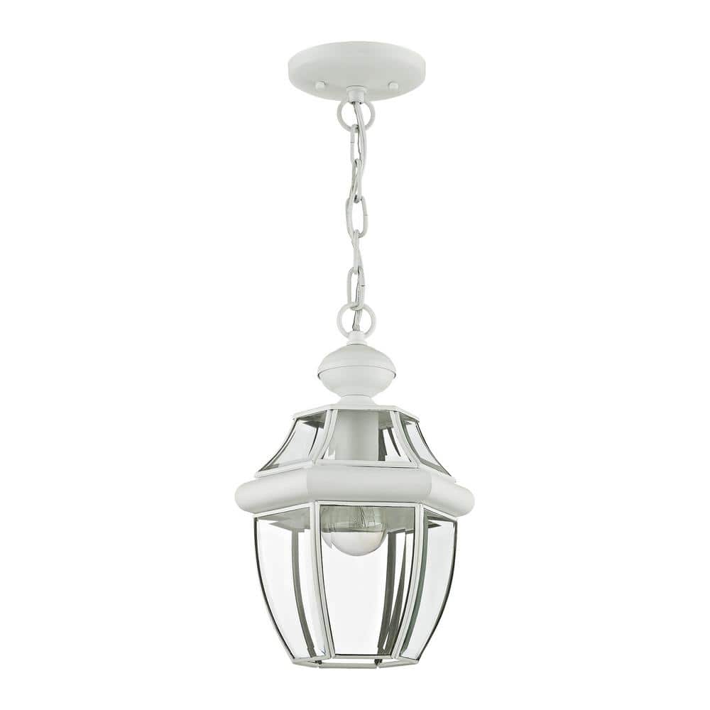 Monterey Elegant White Brass Outdoor Pendant with Clear Beveled Glass