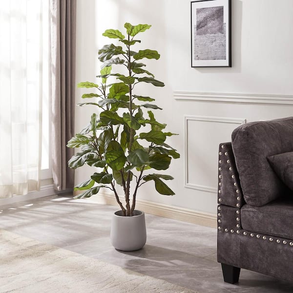 Unbranded Lofty 59 in. Gray Artificial Fiddle Leaf Tree in Fiberglass Pot