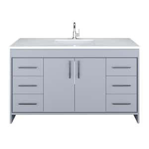 Capri 60 in. W x 22 in. D Bathroom Vanity in Gray with Microstone Vanity Top in White with White Basin