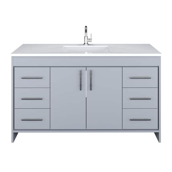 VOLPA USA AMERICAN CRAFTED VANITIES Capri 60 in. W x 22 in. D Bathroom Vanity in Gray with Microstone Vanity Top in White with White Basin