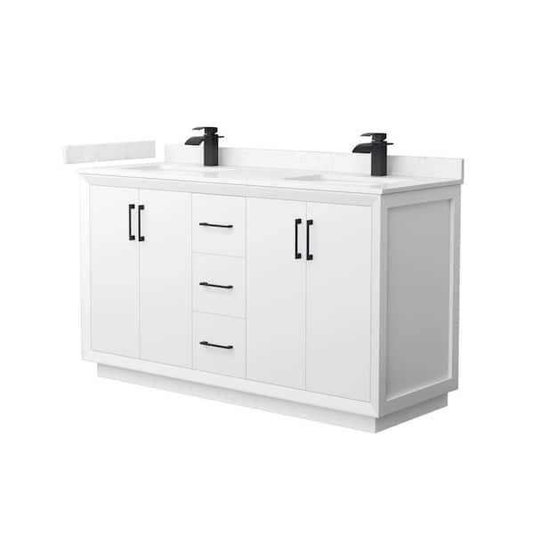 Wyndham Collection Strada 60 in. W x 22 in. D x 35 in. H Double Bath Vanity in White with Carrara Cultured Marble Top