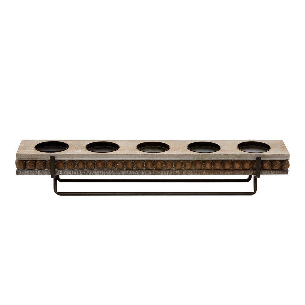 Elegant Brown Wood Beaded 24" Pillar Candle Holder for 5 Candles