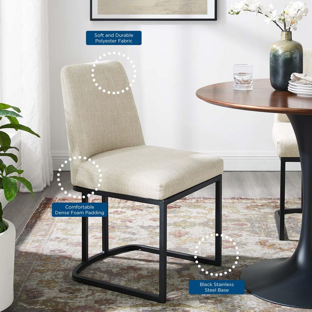Amplify Matte Black Stainless Steel Upholstered Side Chair in Cream