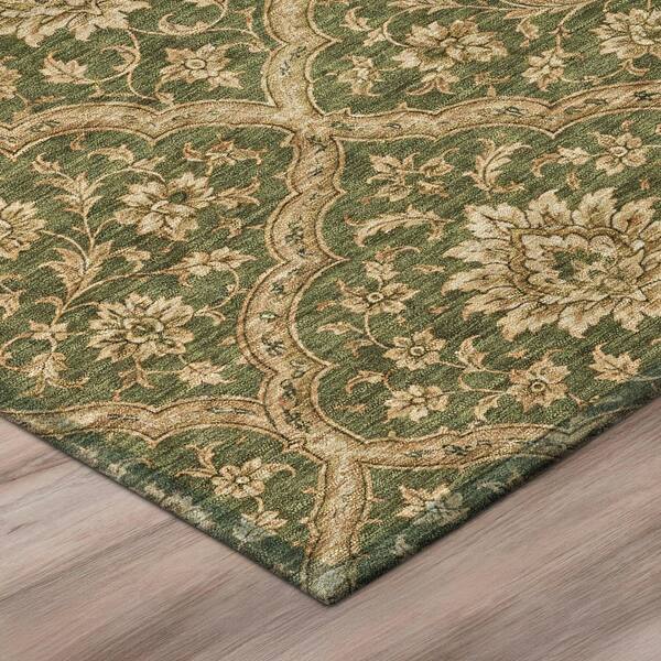 Chantille Machine Washable Indoor/Outdoor Abstract ACN3139 Olive 8 ft. x 8 ft. Round Rug